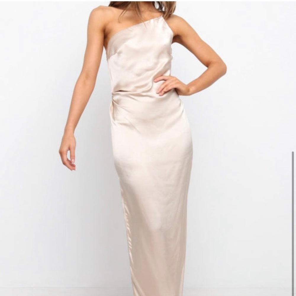 NWT Petal & Pup Tienna Dress - Champagne, Satin, one shoulder